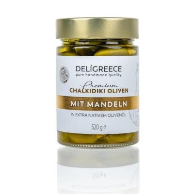 Chalkidiki Oliven, mit Mandeln gefüllt in Olivenöl - 320 g