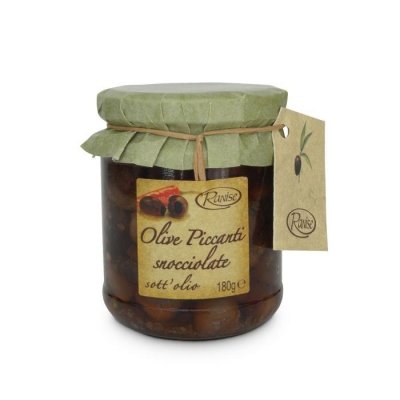 Oliven entsteint in Olivenöl, würzig-pikant - 180 g
